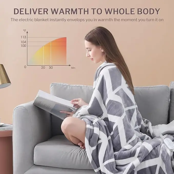 Electric Blanket Throw Heated Blanket with 5 Levels & 3 Hours Auto Off Fast Heating Blanket