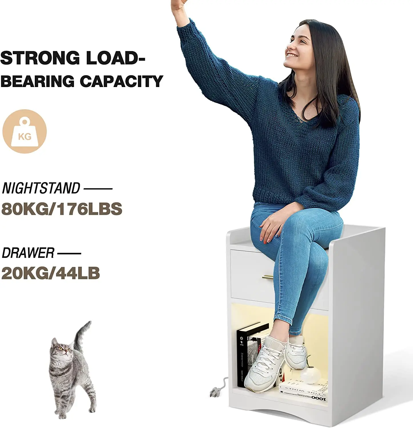 Led Nightstand with Charging Station Two Usb Ports and Outlets Bedside Table Home Furniture Package Bedroom Furniture White