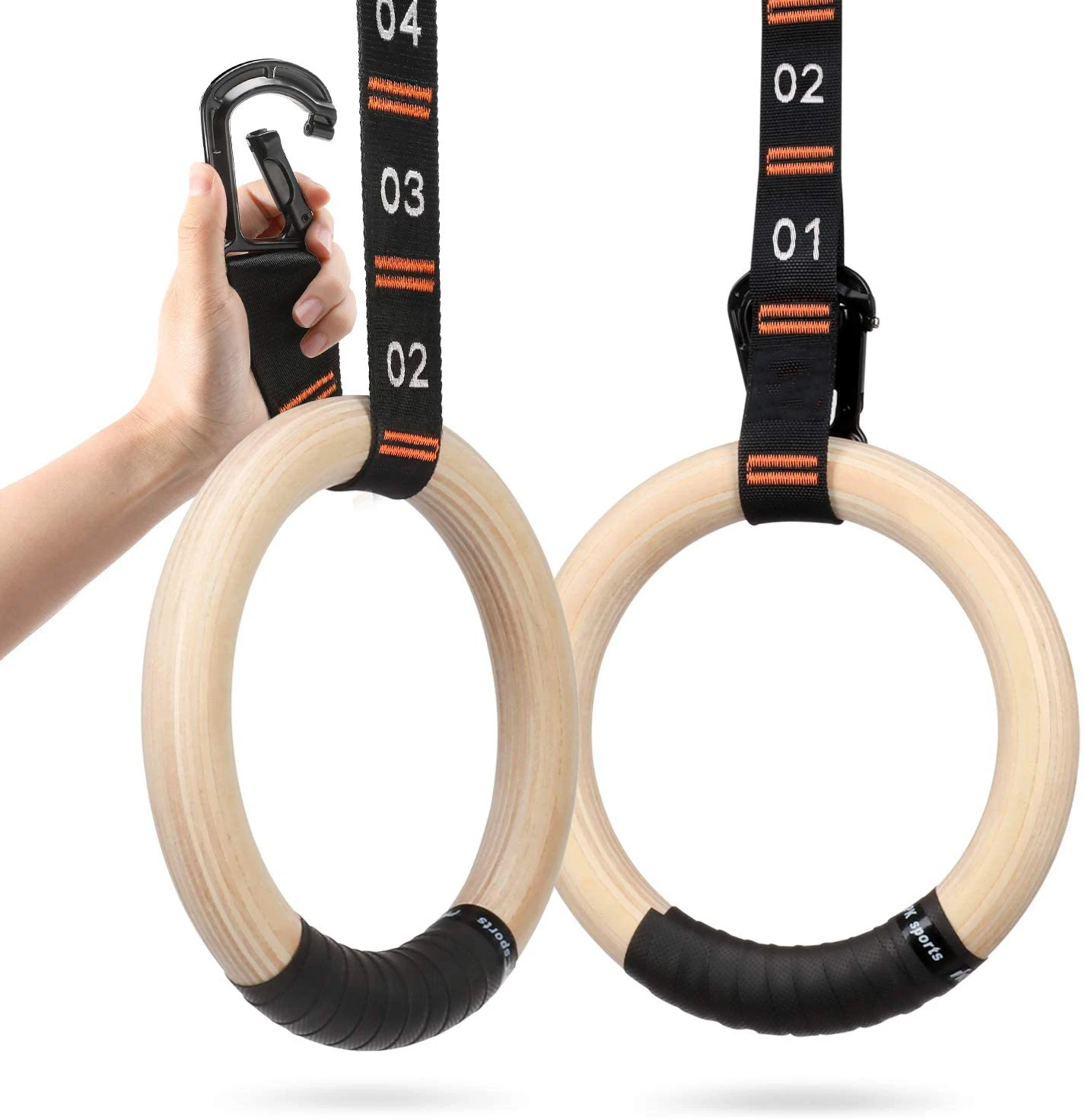 Customized Logo Printed Fitness Strength Training Gymnastic Wooden Gym Rings
