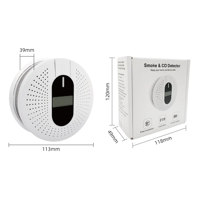 Portable 10Years CO Gas Sensor System Wireless 2In 1 Photoelectric Standalone Fire Smoke And Carbon Monoxide Detector Alarm