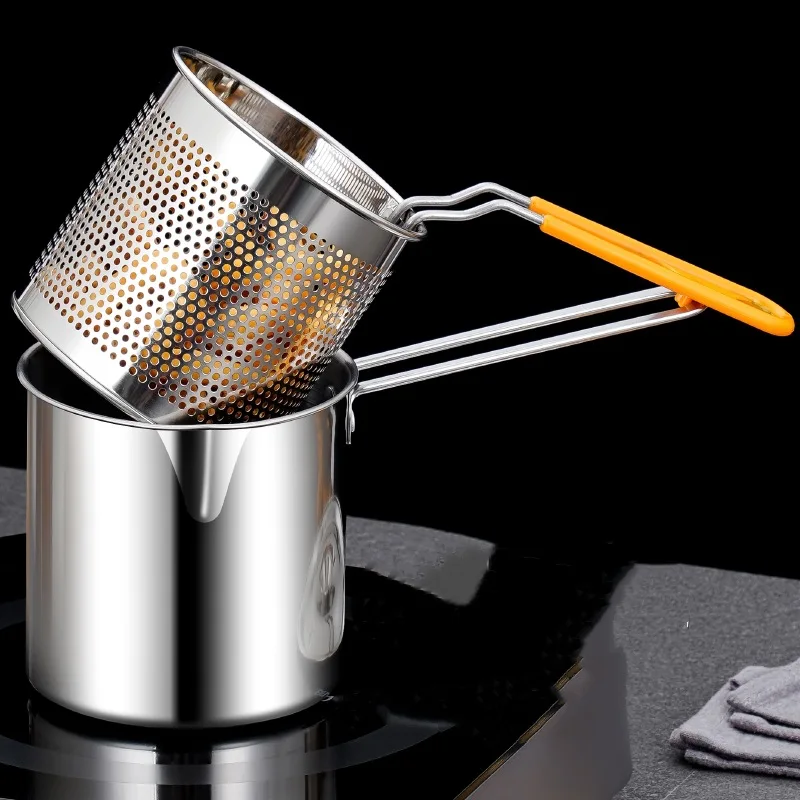 High Quality 304 Stainless Steel Deep Fryer Pots With Fry Basket Multifunctional Mini Oil Filter Pot