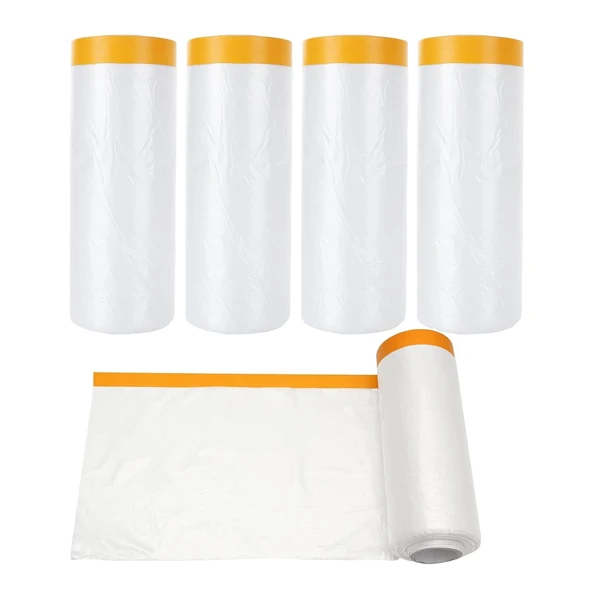 EONBON Pre-Tape Masking Film Plastic Dust Sheets Roll Pre-Taped Masking Film Covering Painting Paint Masking Film