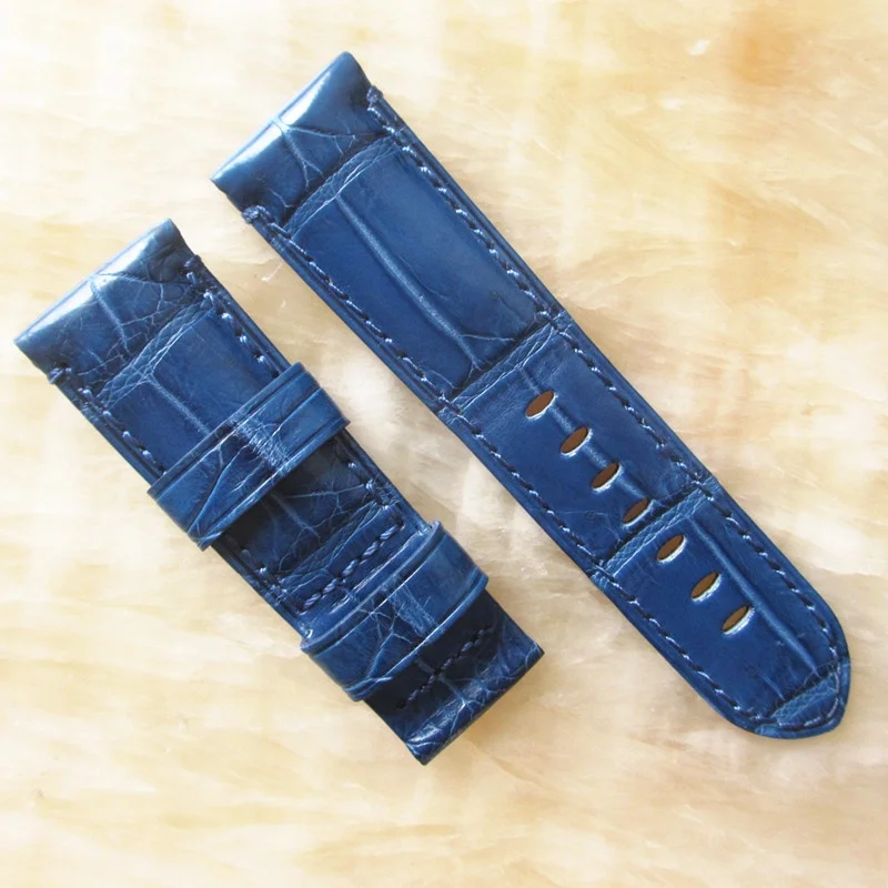 Bleu Royal blue Shiny Porosus Crocodile watch bracelet