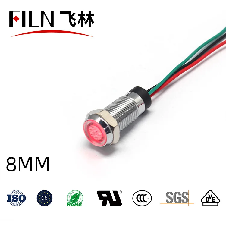 Pilot light dual color Flat head Red and green two color indicator light 8mm 20cm wires metal signal indicator lights