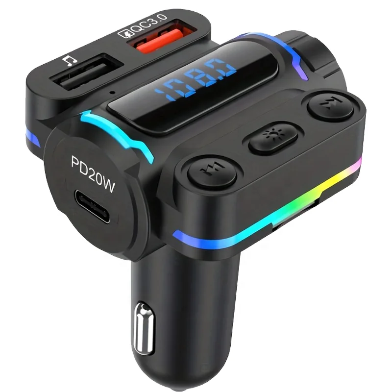 PD20W QC3.0 Bluetooth car mp3 FM Transmitter Modulator Colorful QC3.0 Type C  Dual USB Car Charger Mp3 Player