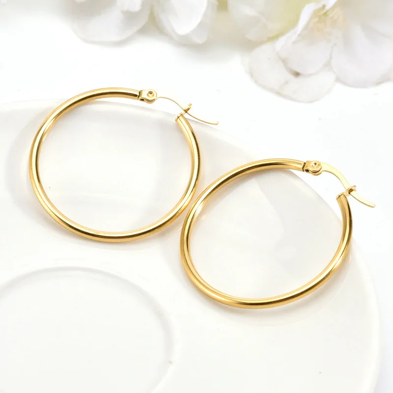 Tarnish free Waterproof fashion jewelry 2022 al mayor large Big Thin 18k pvd Gold Plated Stainless Steel Hoop Earrings For Women