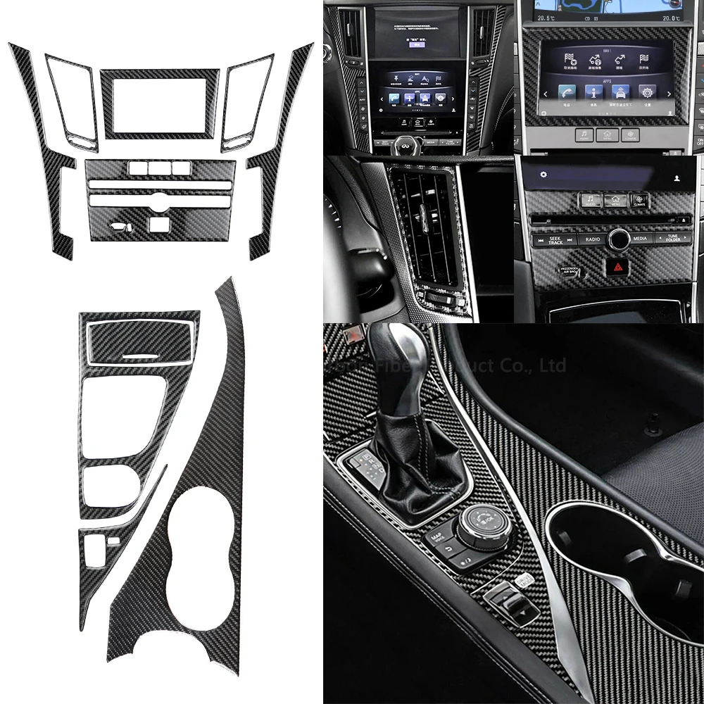 Shasha Carbon Fiber Gear Shift Cup Dashboard Air Outlet Door Handle Panel Striker Interior Accessories  For Infiniti q50 q60