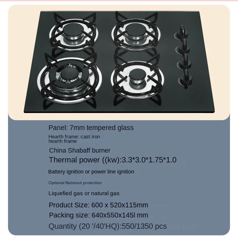 Cooking electric ignition China Hot Selling Tempered Glass Gas Hob Good Quality 5 Sabaf burner Smart Cooktops Built in Gas Stove