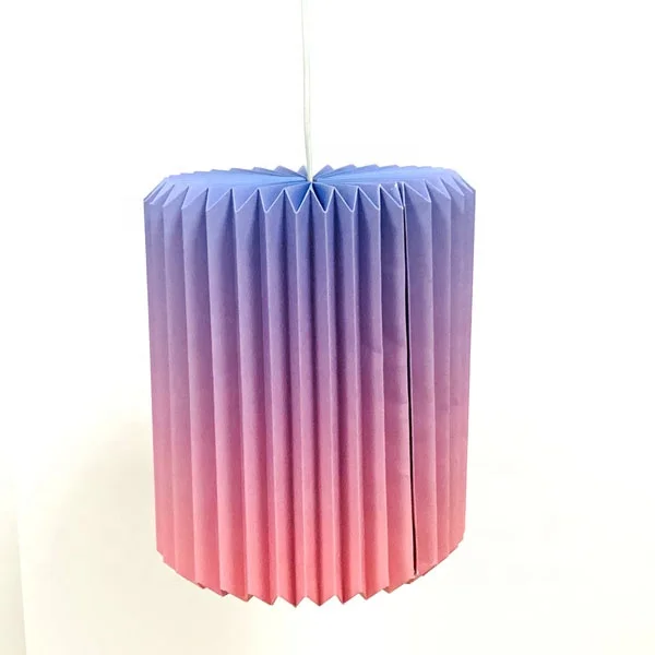 Handmade Cylinder Pleated Paper Lampshade For Living Room Hanging Pendant Lamp