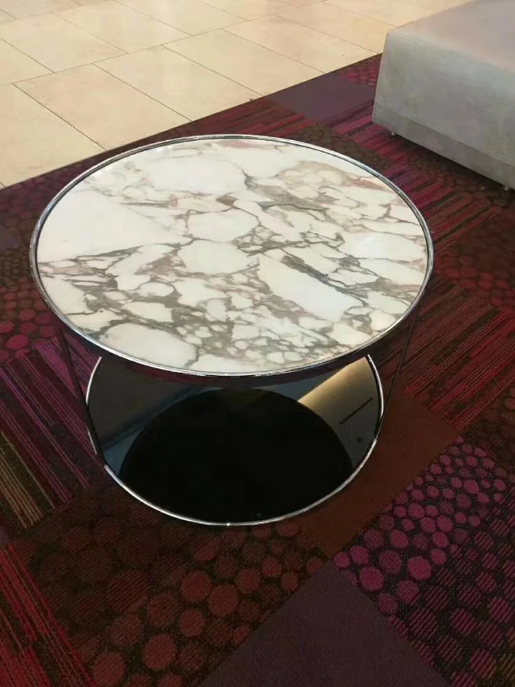Modern Metal Base Round Nesting Coffee White Marble Table