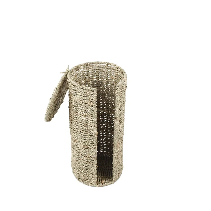 Wholesale Handmade woven wicke toilet paper holder stand toilet paper holder modern toilet paper holder with storage