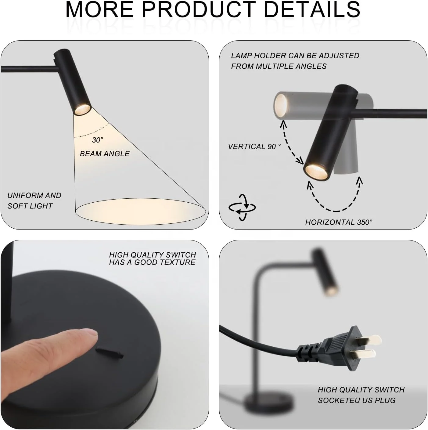 Bracket room lamp bedside table reading book reading bedroom study LED desk lamps office desk rocker switch