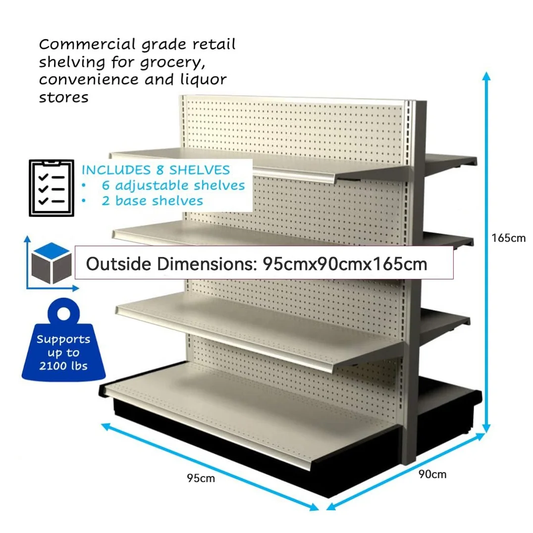 Island Metal Fruit Vegetable Double-Side Display Gondolas Storage Shelf Candy Supermarket Gondola Shelving For Sale