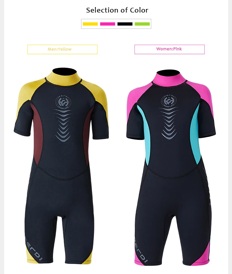 Детский неопреновый слитный купальник с коротким рукавом и молнией сзади, 2,5 мм