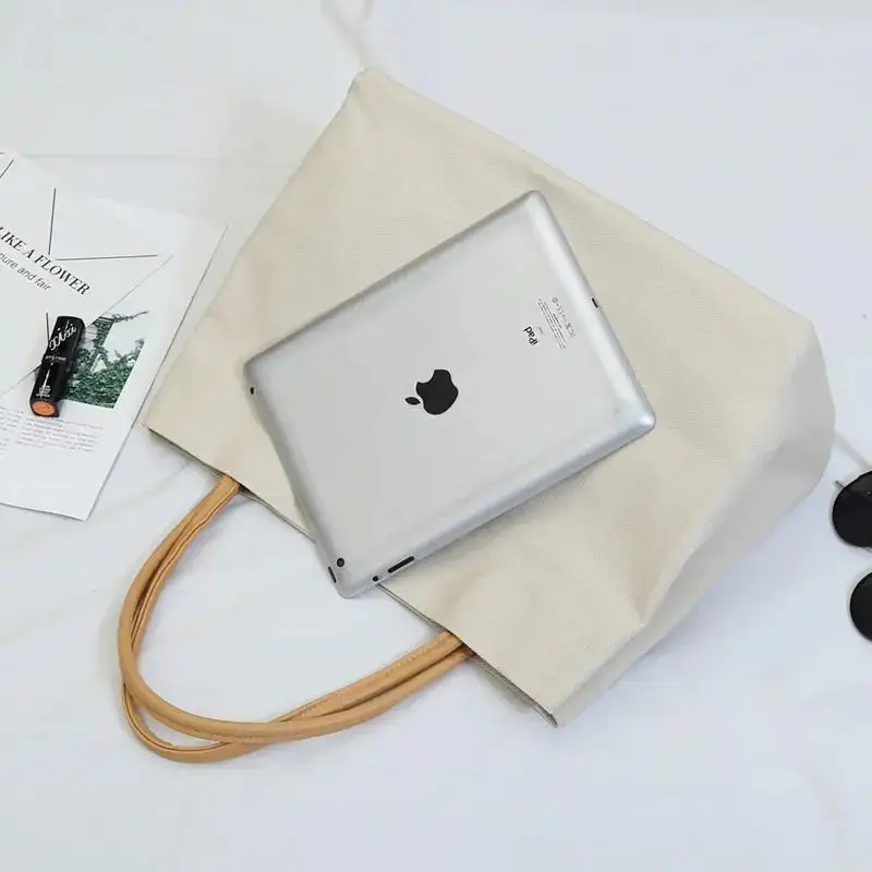 Stylish Durable Canvas Shopper Beach Tote Bag Custom Printed Logo For Women Girls Lady Handle Bags with Zipper