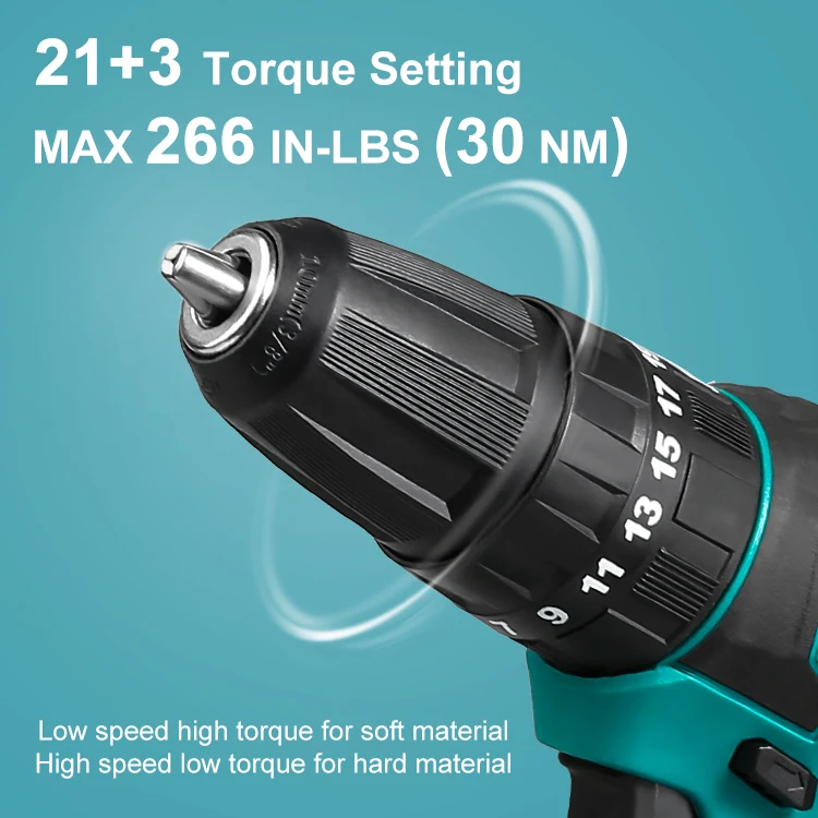 Rechargeable Lithium Battery 18V 20 Volt Cordless rechargeable battery powered drill set with 3.0A fast charger