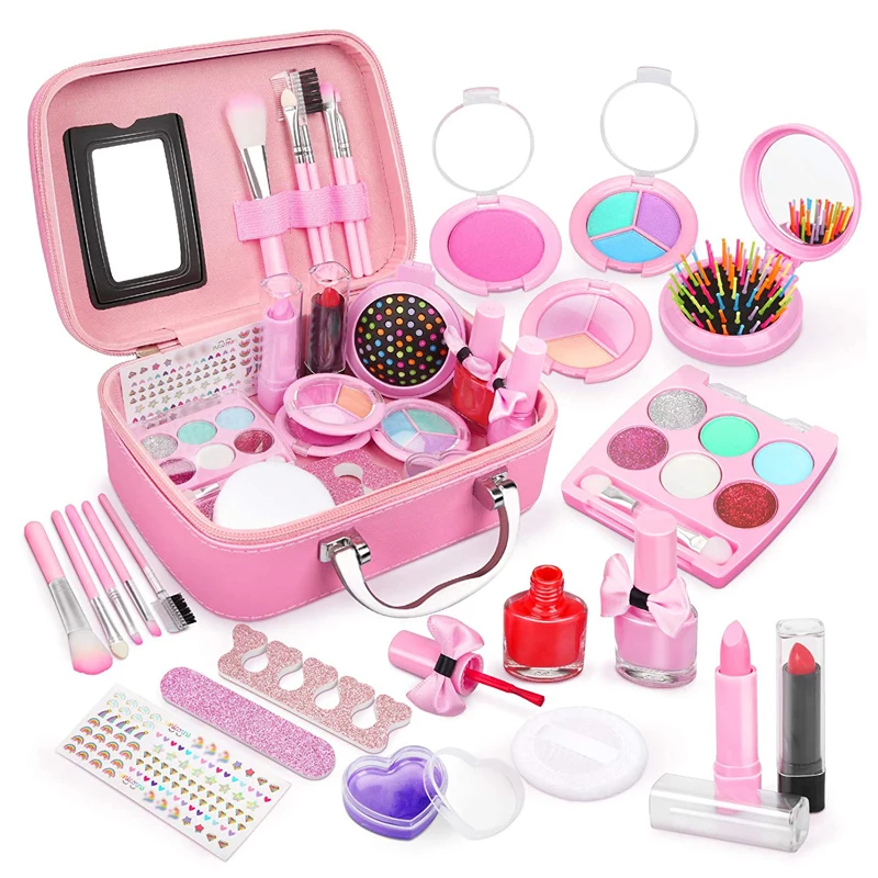 Real Pretend Play New Product Organic Glitter lipgloss Girls Beauty shiny nail polish Toy Makeup Set For Kids