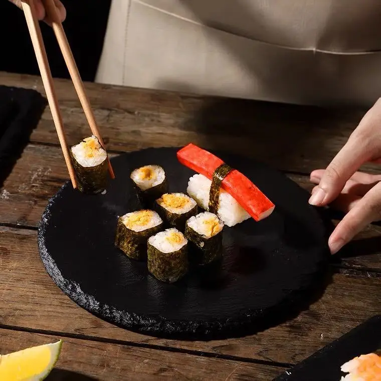 Wholesale factory black natural SLATE stone cheese plate round rectangular plate SLATE square slate flat tray