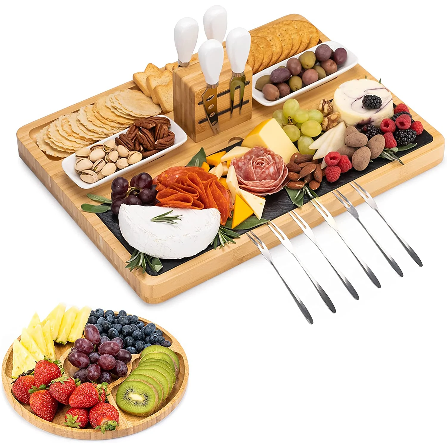 Bamboo Cheese Board and Knife Large Cheese Board Set Cheese Tray Gifts New Home Wedding Gifts for Couple