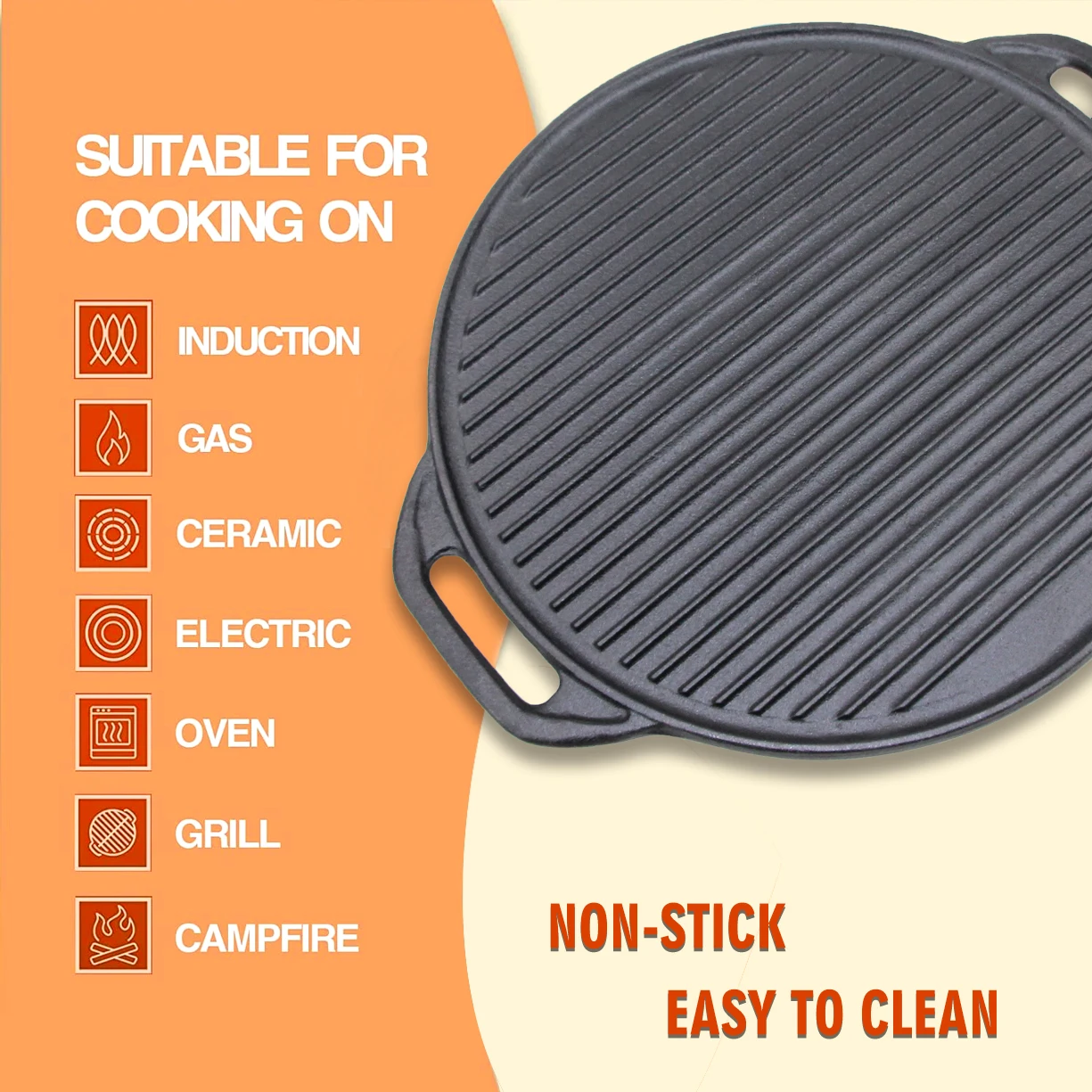 Heavy-Duty 42cm Cast Iron Skillet Nonstick Frying Pans Pre-seasoned Grill Pan Griddle Pan Cast Iron
