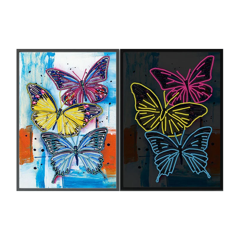 Night Luminous 5d Diamond Painting Butterfly Animal Wholesale Custom Photo Mosaic Picture Cross Stitch Kits Decor Gift