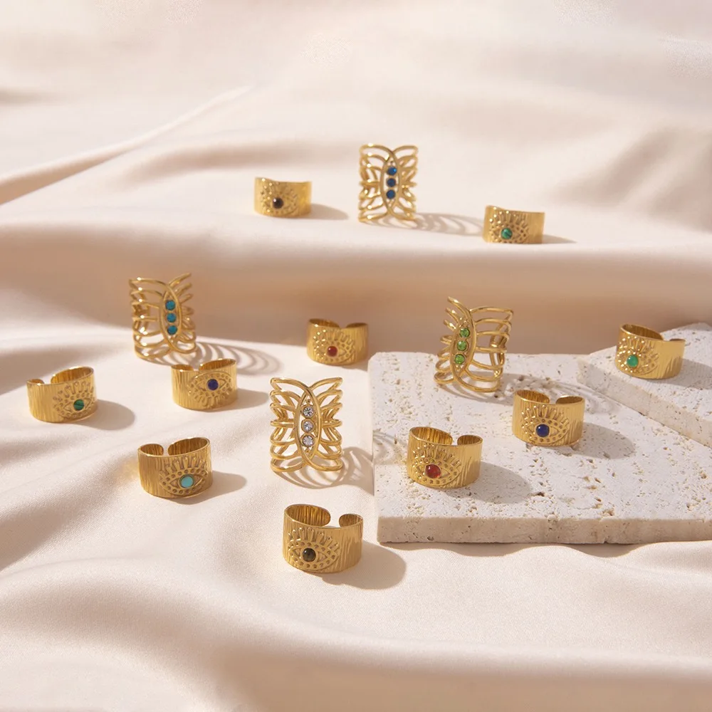 Wholesale Various Stones 18k Gold Plated Ring Titanium Steel Ring Jewelry Gift For Women