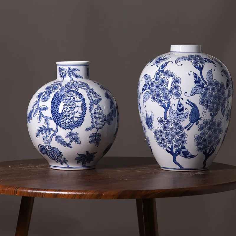 Jingdezhen ручная роспись сине-белая керамическая фарфоровая ваза классический декор в китайском стиле для прихожей и спальни