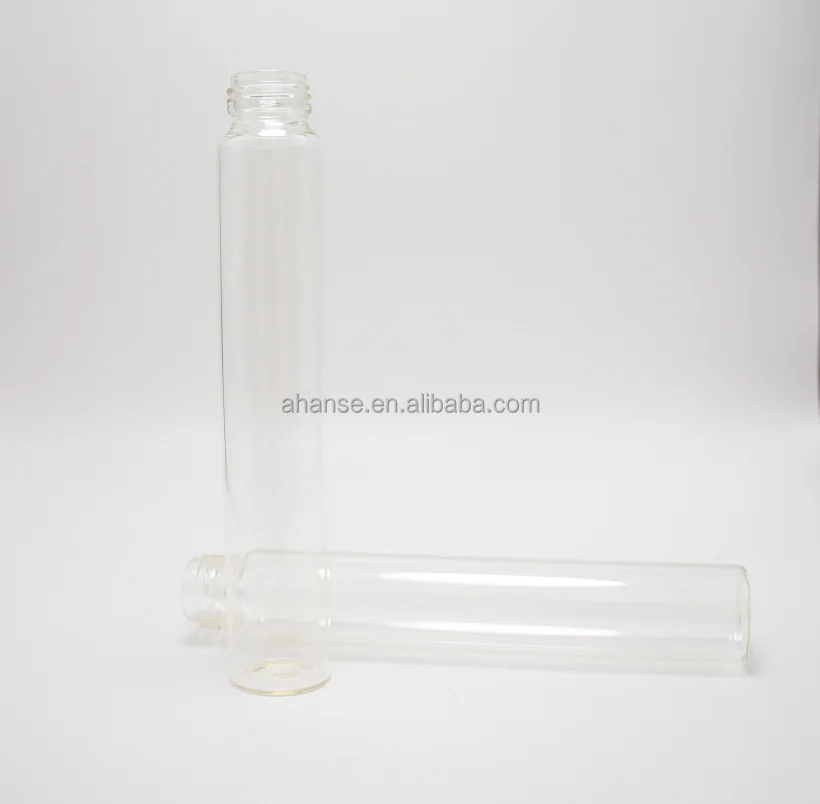 In stock clear empty 50ml 100ml cylinder tube wine glass bottle with silver screw cap and custom box
