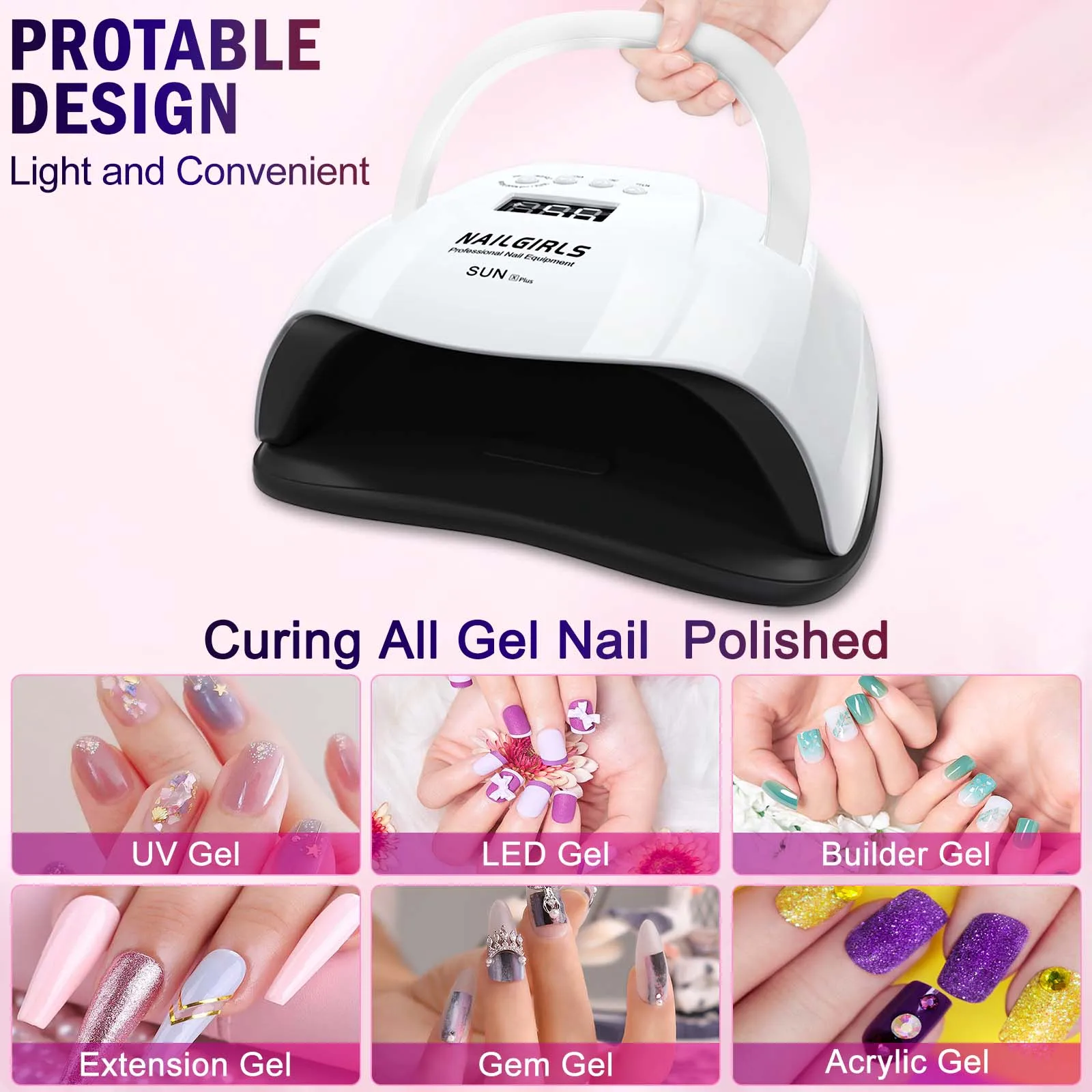 NAILGIRLS 168w UV LED Nail Lamp Professional Nail Dryer Curing Gel Polish UV Lamp with 4 Timer Setting