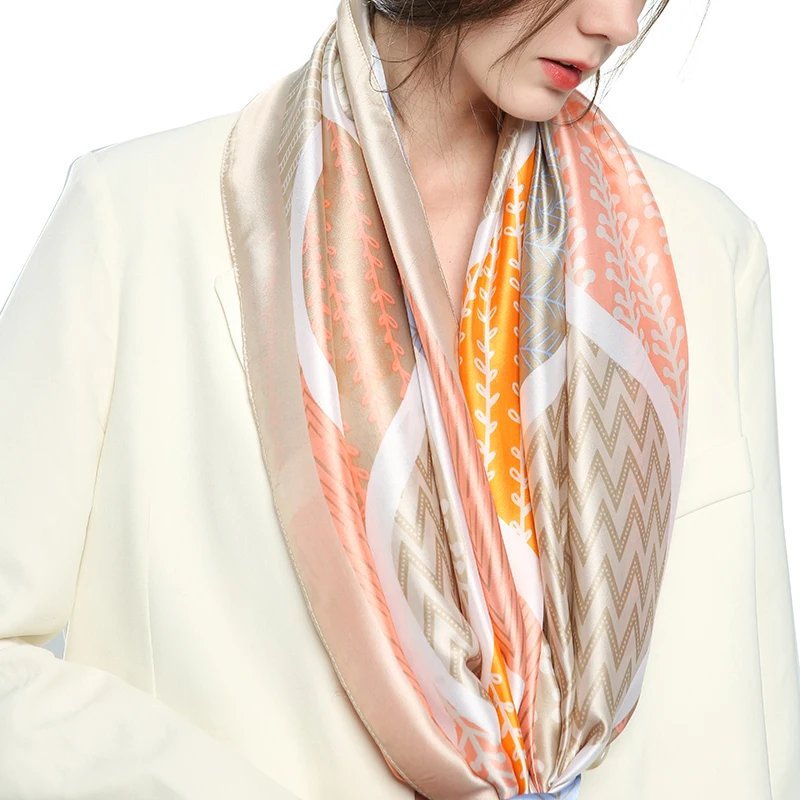  2021 New Arrivals Fashion Women Casual Luxury Islamic Shawl Scarves Muslim Hijab Geometric Printed Patchwork Silk Scarf