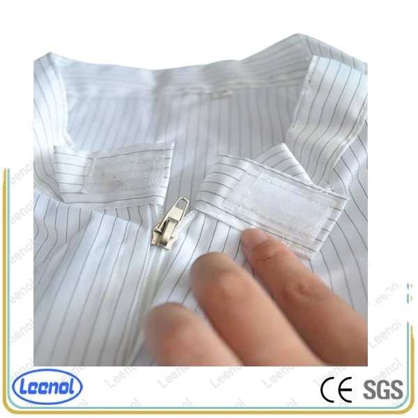 Leenol Grid conductive fibers antistatic garments dust-proof stand collar esd clothes with zippers