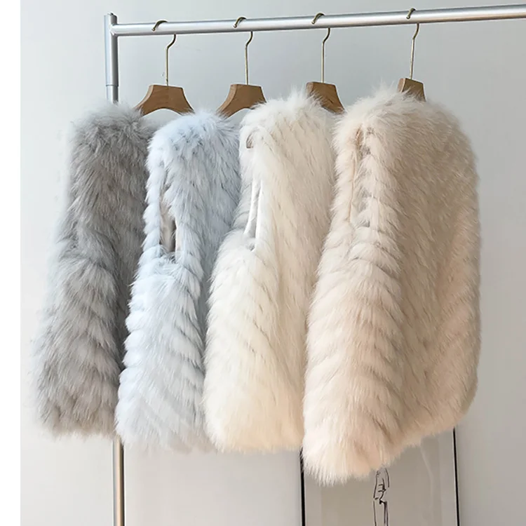 BINGKE spring 2024 women clothing white grey blue beige knit winter women fox fur vest for woman