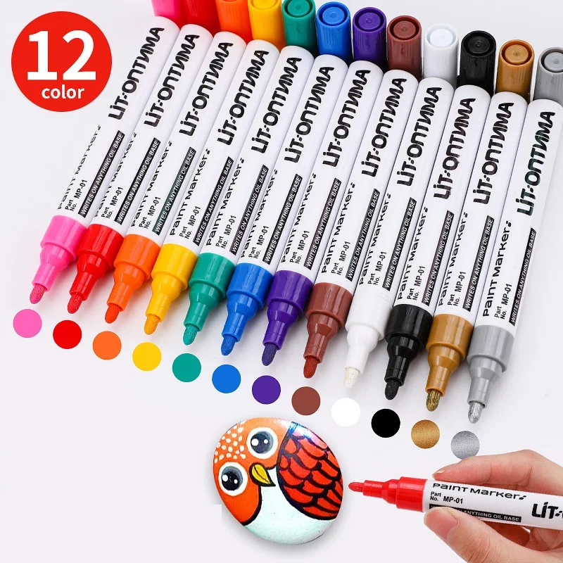 White Colour Tire Pen Permanent Ink Fast Dry Car Paint Marker Black Colored Rotuladores Permanentes Set 12 Pcs L 145 Mm * 15mm