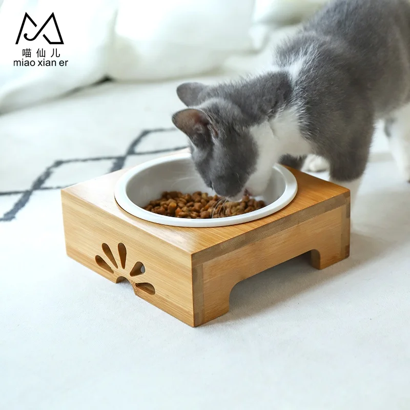 
Manufacturer wholesale ceramic custom pet bowls with wooden frame 