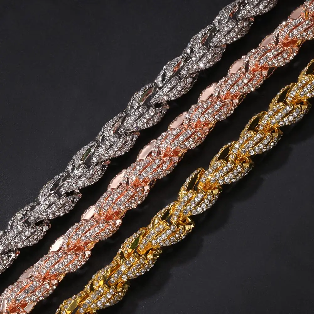 2019 New Zinc Alloy Crystal Necklace Rose Gold 24Inch 9mm Rope Chain Necklace Men Charms Jewelry Wholesale One Pcs Drop Shippi