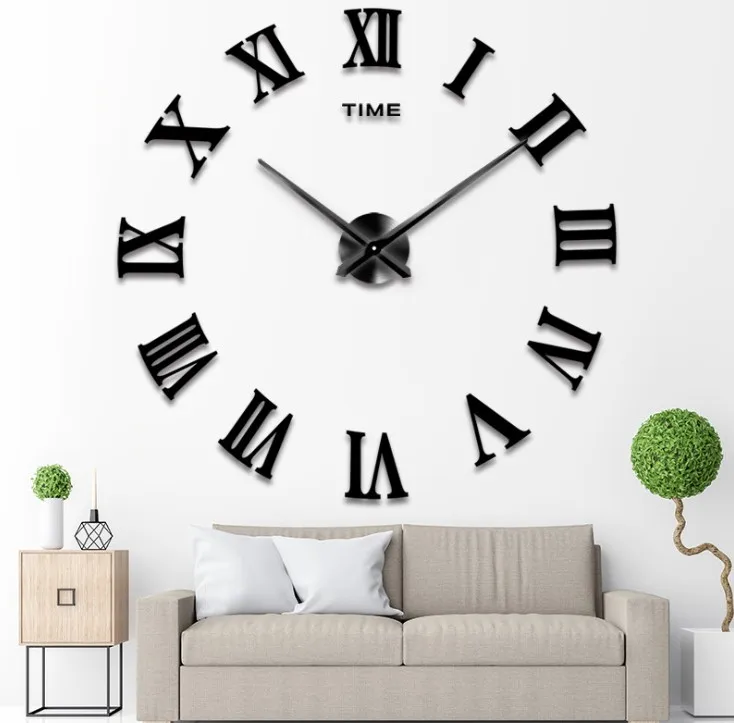 promotion new home decor large roman mirror fashion modern Quartz clocks living room diy wall clock sticker watch