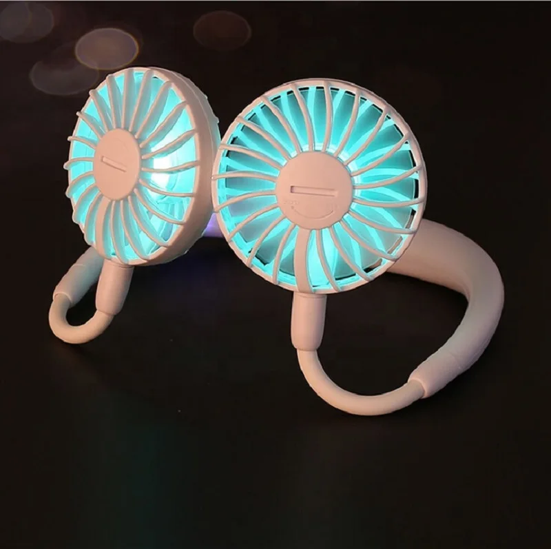 
2020 New Cooling Water Spray Mist Mini Usb Rechargeable Led Neckband Fan Hands Free Humidifier Neck Fan For Sports Home Office 