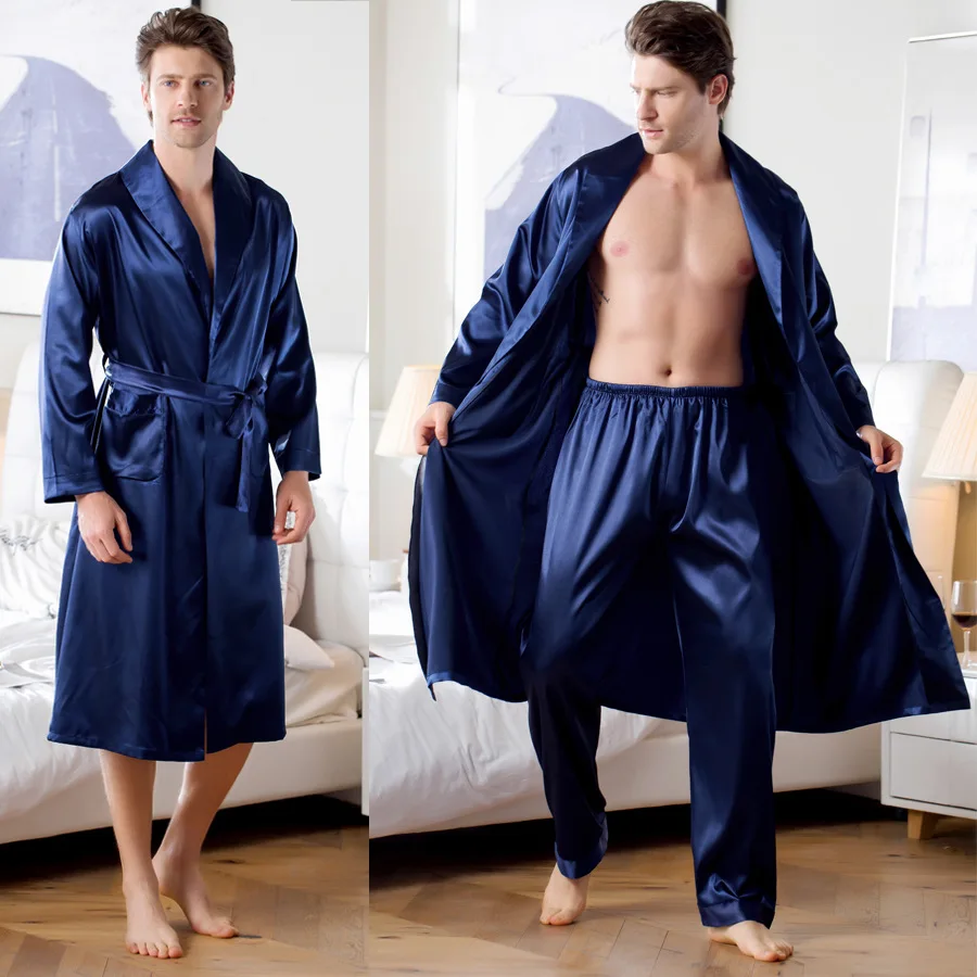 2022 Custom men silk Satin pajama set kids nightwear Casual bath robe High quality Sleepwear homewear mens loungewear set