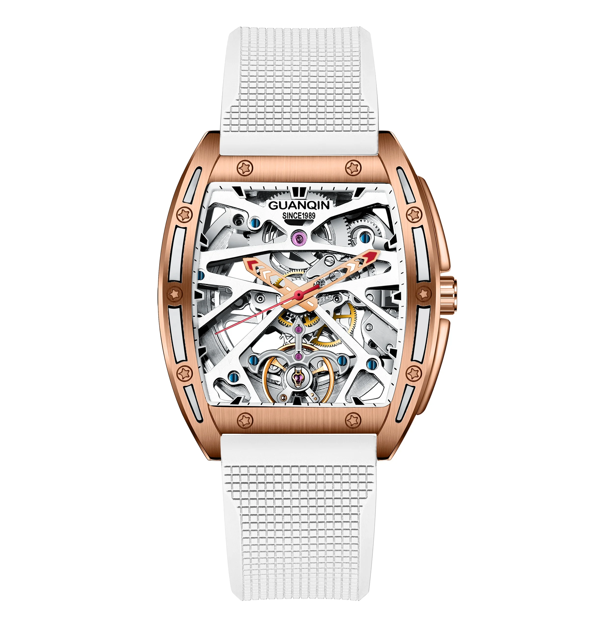 hot selling 40mm skeleton clock oem automatic men Mechanical custom logo white Rubber Wrist Watch