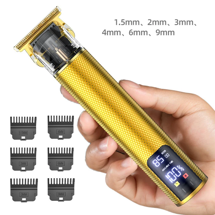 Black gold metal professional hair trimmer digital screen oil head cutter men electric hair trimmer shaver
