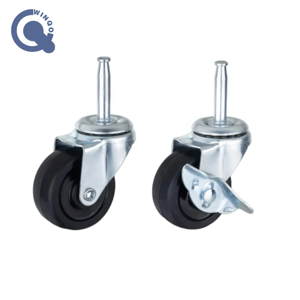 NP Furniture Caster 50 mm 2 Inch Black Rubber Castor Wheel Moving Brake with 8*38 Rod