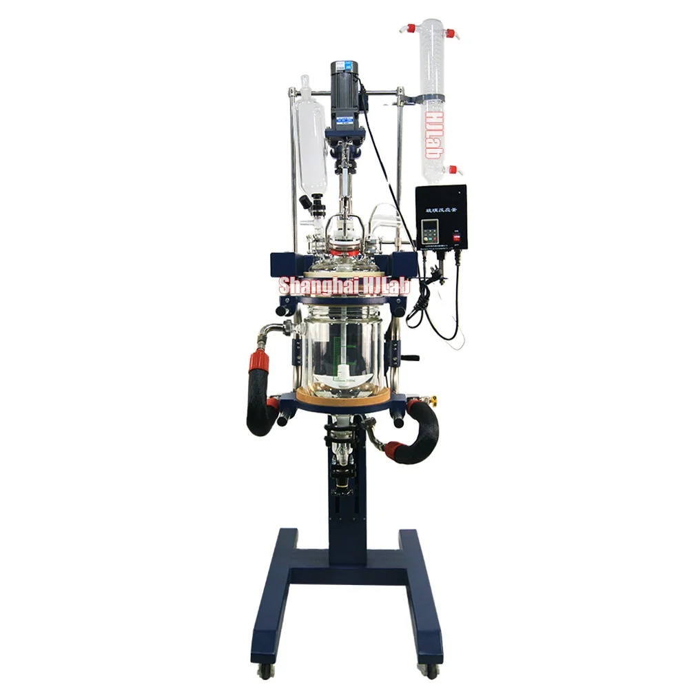 HJLab 5L Jacketed Glass Reactor with Reacion Vessel Lifting and Rotation