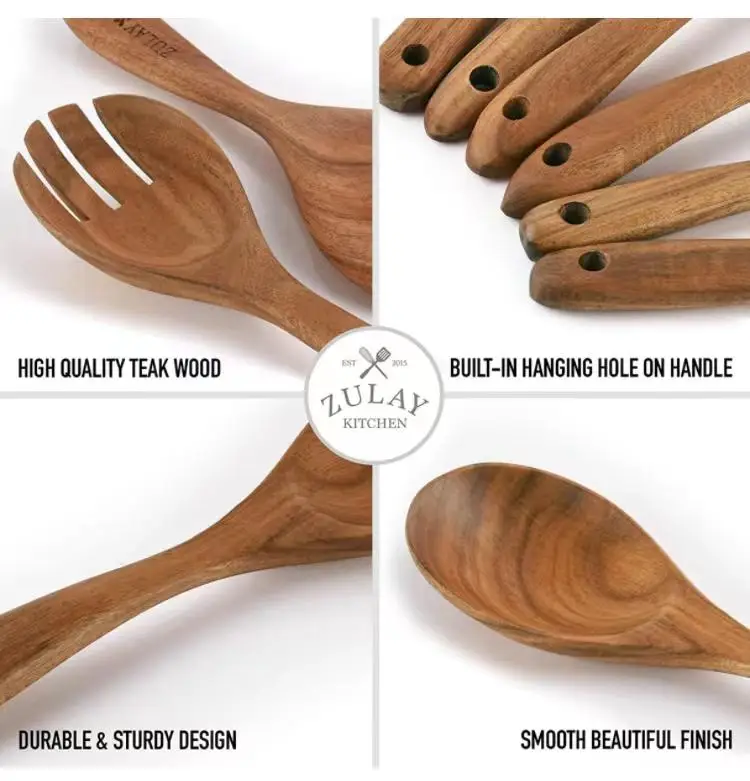 6-pieces Eco-friendly Gadgets Tools Spatula Kitchen Utensils Set for Cooking Custom Restaurant Soup Spoon Bamboo Cutlery