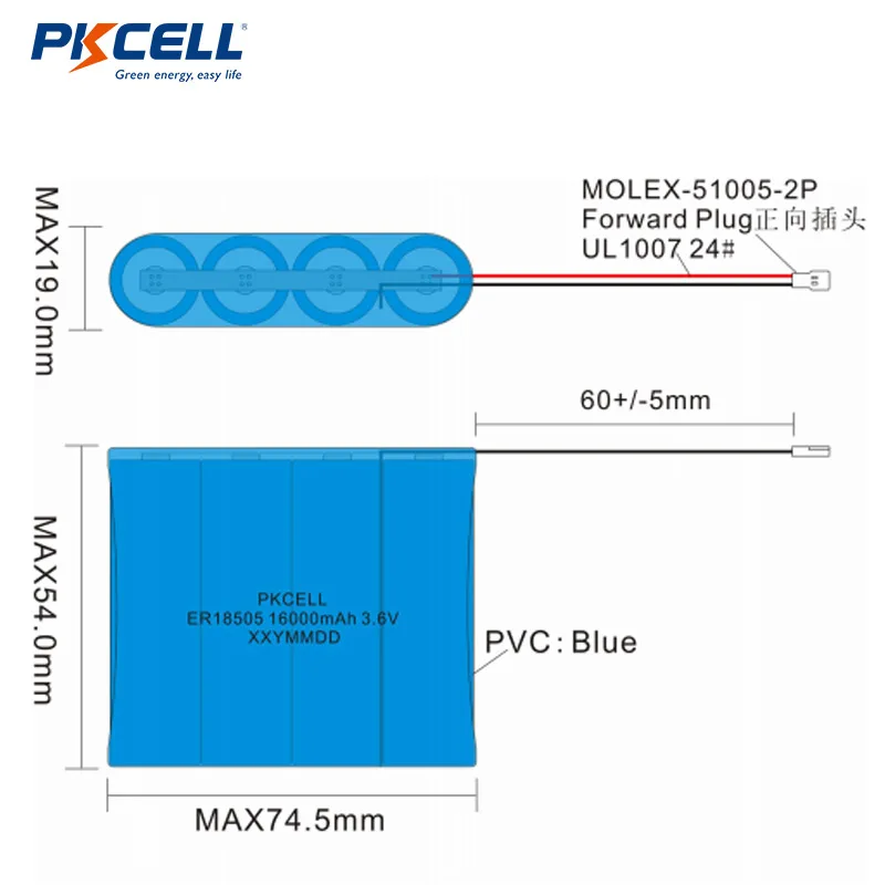 Non rechargeable ER18505 3.6V 4000mAh Primary lithium battery for Ultrasonic flow meter