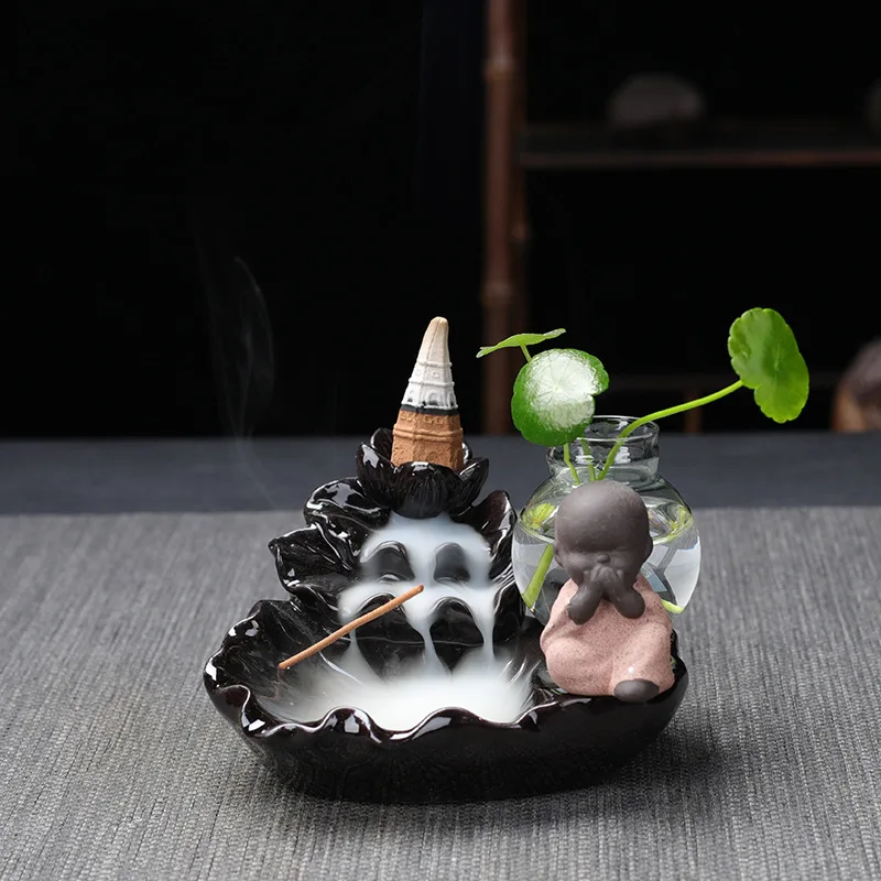 Ceramic Censer Handicrafts The Monk Home Ornaments Waterfall Backflow Incense Burner Lotus Incense Stick Holder Water Planting
