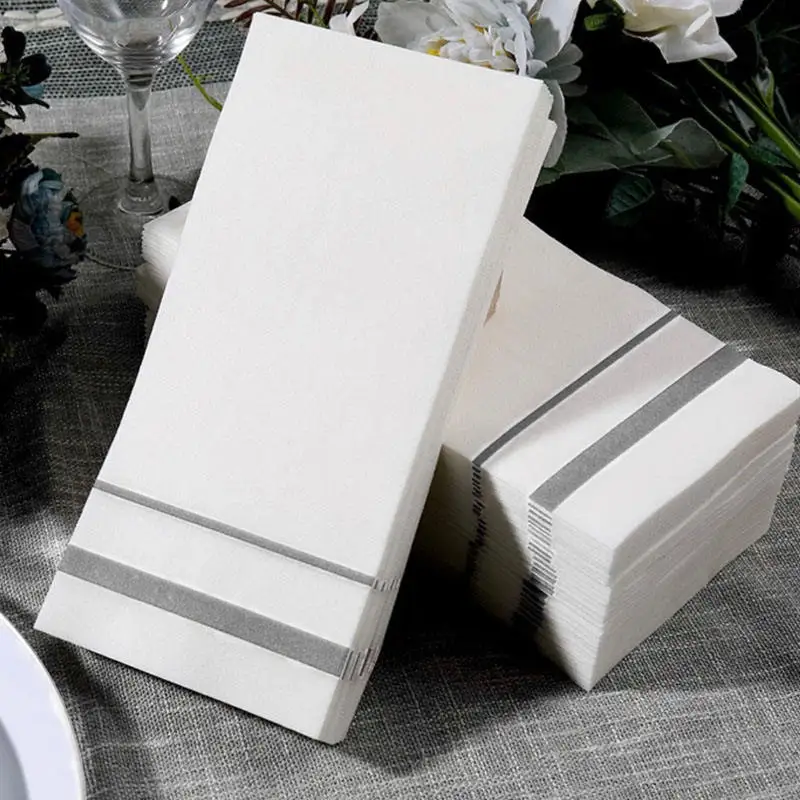 Luxury 40*40 Linen Feel Guest Dinner Towels Party Wedding Soft Absorbent Hand Airlaid Folded Tissue Paper Napkins Custom