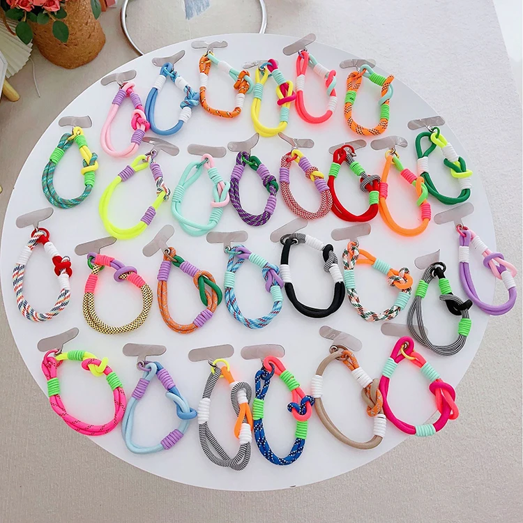 Braided Mobile Phone Lanyard Strap Hanging Chain Ring Cord with Patch Wrist Strap Cell Phone Holder Detachable Rope Keychain