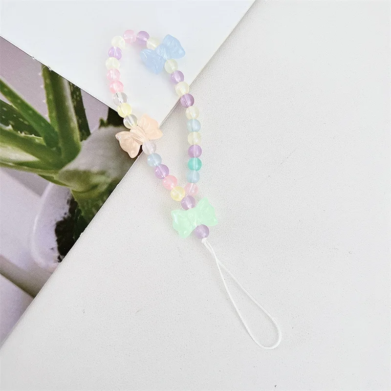 Trendy Colorful Handmade Beaded Phone Chain Love Pendant for Girls Phone Case Decoration