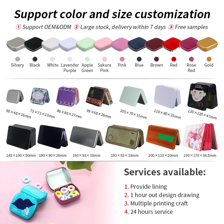 wholesale  rectangle tin cigarette case custom candy mint tea metal packaging hinge tin case