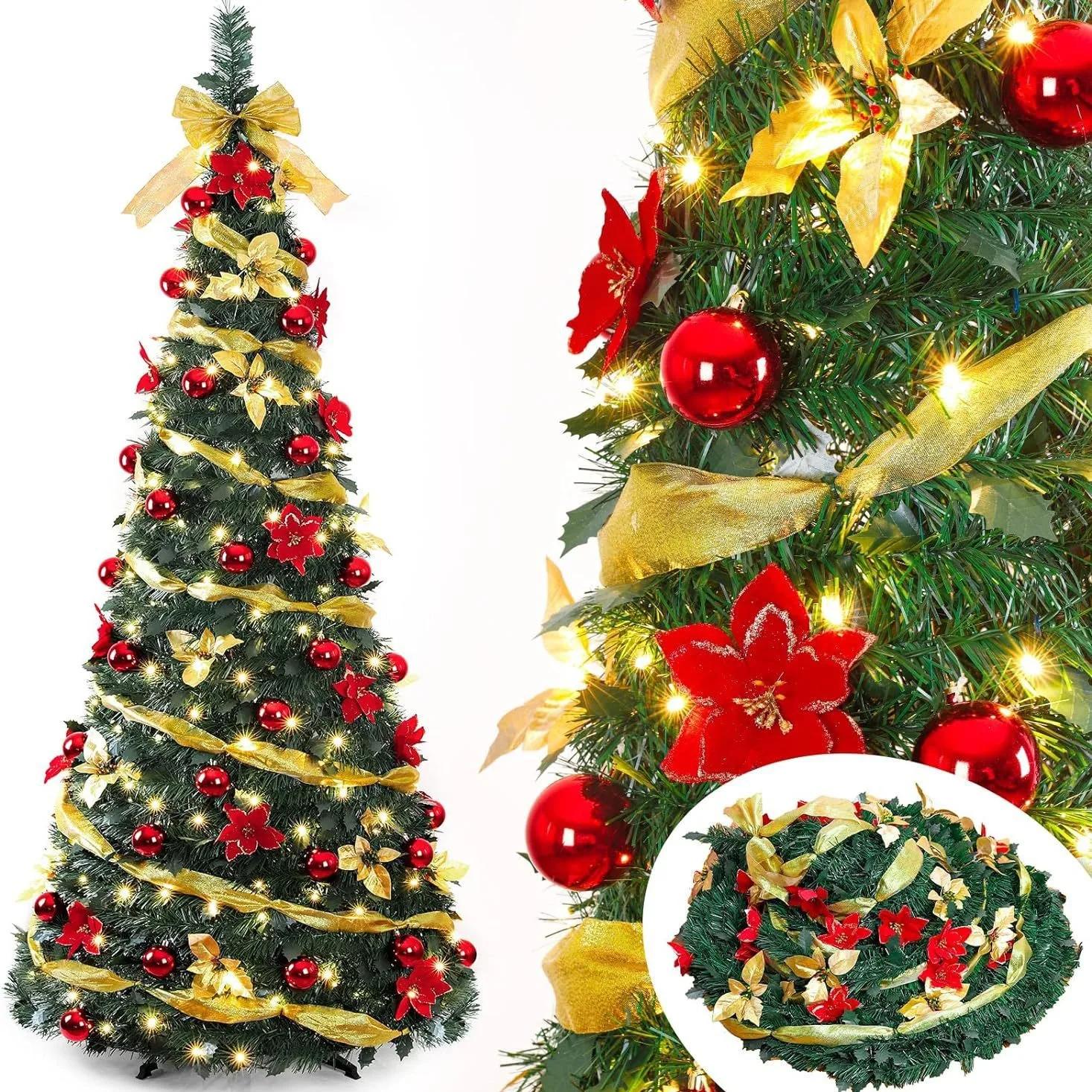 Hot Selling Popular Foldable Spiral Pagoda Shaped Pop up Christmas Tree,Collapsible Pencil Christmas Trees